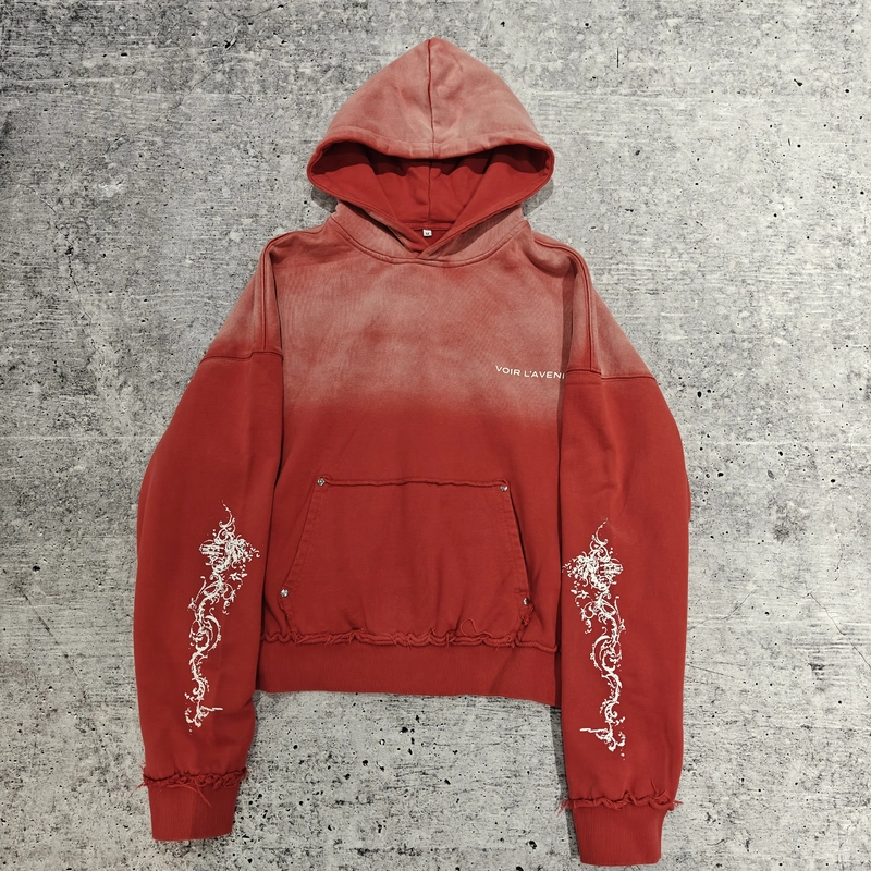 French Terry Heavyweight Distressed Acid Wash Sun Faded Washed Men Hoodie