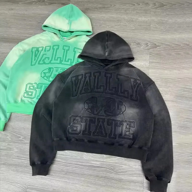 Pullover Cotton Sun Faded Oversized Streetwear Vintage Acid Wash Distressed Embroidered Hoodie