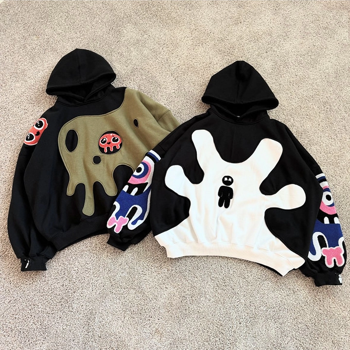 Chenille Patch Thick Hoodie Heavyweight Pullover Oversized Towel Chenille Embroidery Hoodie