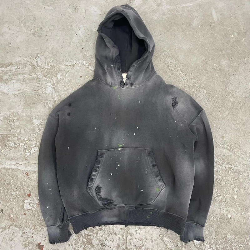 Custom Sun Faded Black With Vintage Distressed Acid Wash Hoodie