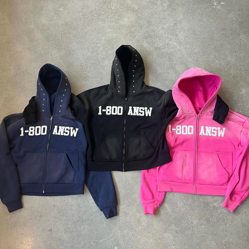 Acid Wash Sun Faded Rivet Rhinestone Cropped Boxy Fit Zip Up Cotton Heavyweight Hoodie