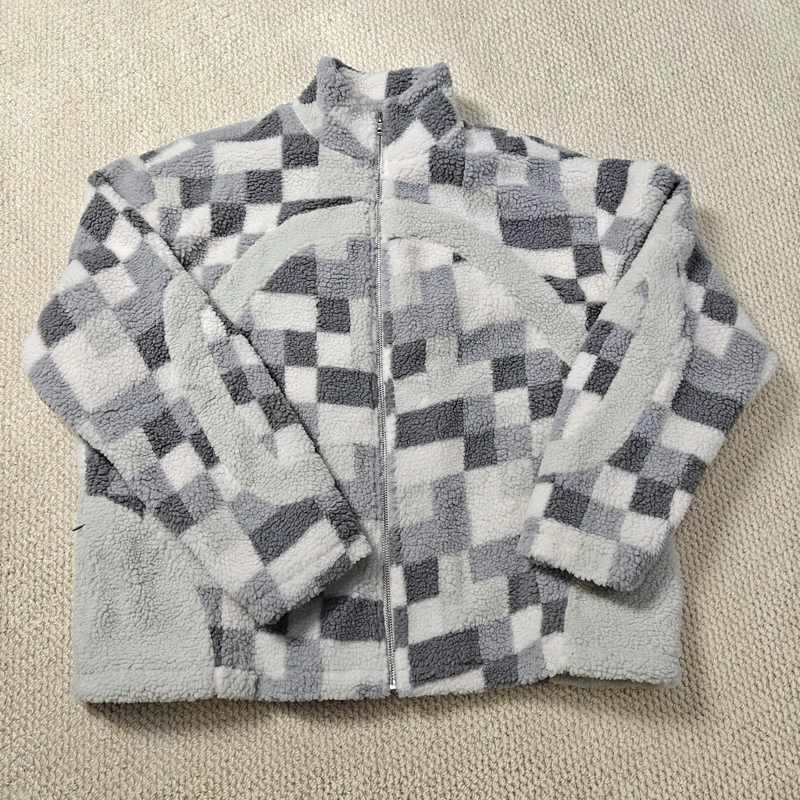 High Quality Streetwear Winter Patchwork Plaid Warm Fleece Zip Up Fluffy Lined Tie Dye Sherpa Hoodie