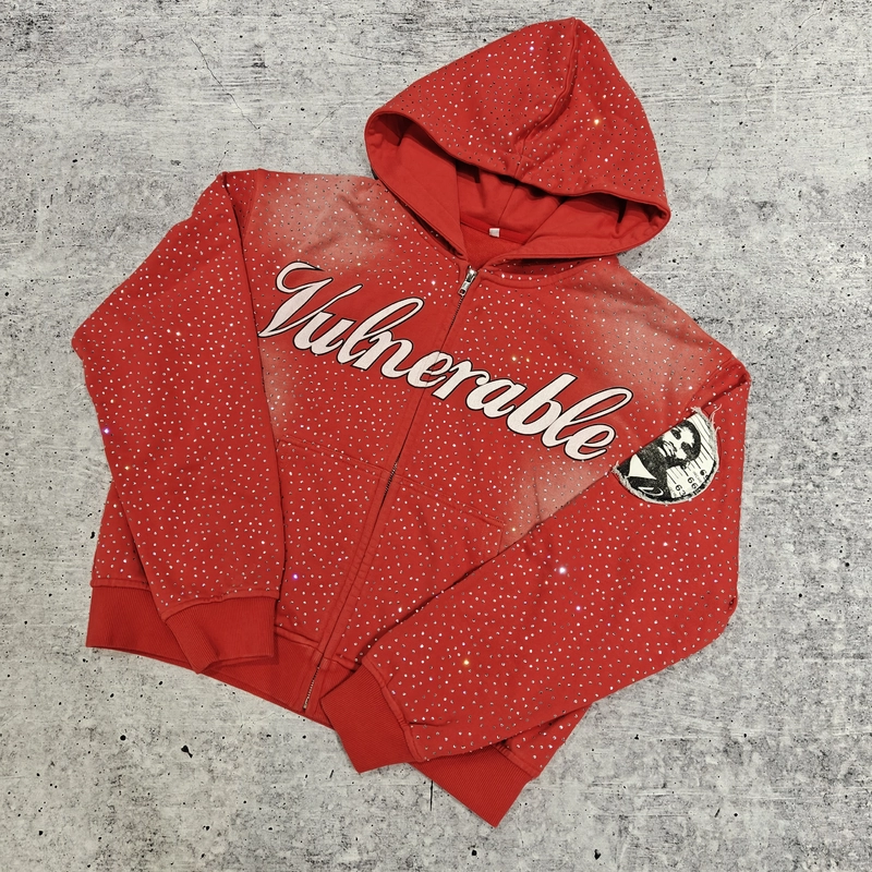 Luxury Diamond Oversized Baggy Boxy Pullover Vintage Heavyweight Rhinestone Hoodie