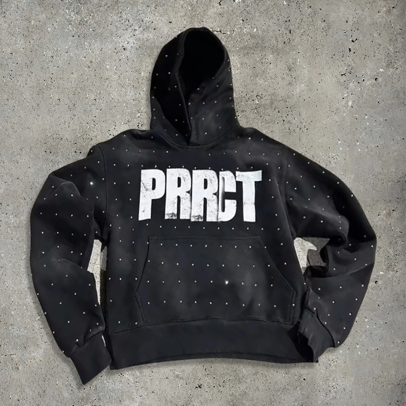 Oversized Rhinestone Screen French Terry Vintage Sun Faded Cropped Boxy Hoodie