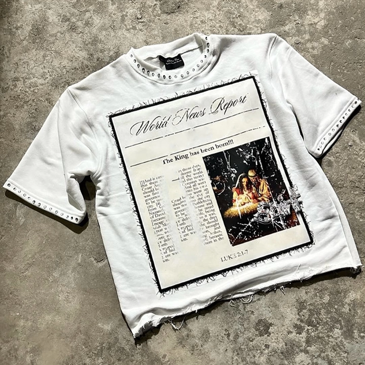 Organic Cotton Heavyweight Rhinestone Raw Hem Cropped Boxy T Shirt