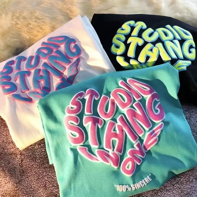 Custom Puff Printed Logo T Shirt In Heavy Weight Cotton