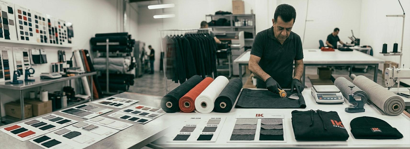 Fabric sourcing and GSM customization manufacturer for USA apparel buyers, custom fabric selection, hoodie fabric, t-shirt GSM, fleece fabric, cotton jersey, performance fabrics, private label apparel, and custom clothing production